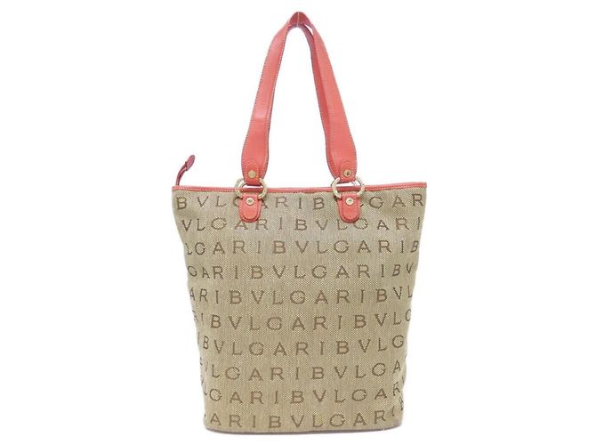 Bulgari Borsa Bvlgari in tela beige e arancione - vista 2