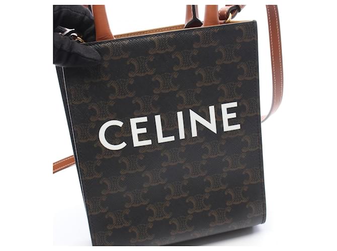 Céline Borsa Tote Cabas Triomphe Vertical Small Celine Marrone Nero - vista 4