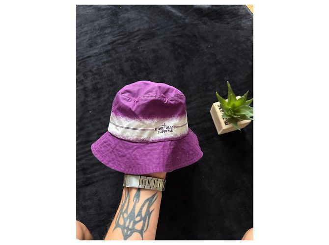 Cappello Bucket Supreme x Stone Island - Viola/Bianco Porpora - vista 2