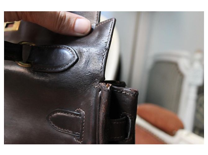 borsa Hermès Kelly 32 in pelle marrone - vista 13