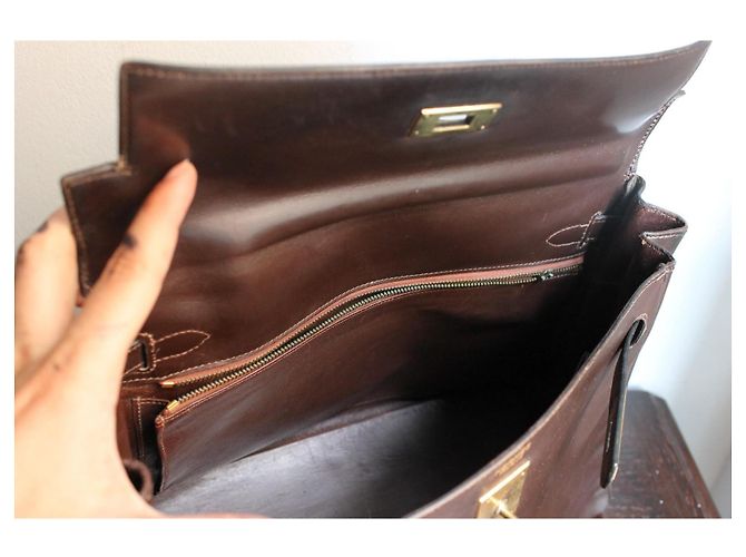 borsa Hermès Kelly 32 in pelle marrone - vista 14