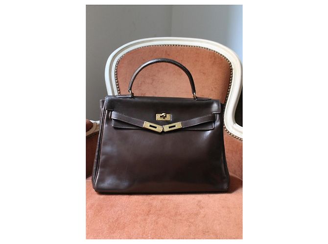 borsa Hermès Kelly 32 in pelle marrone - vista 2