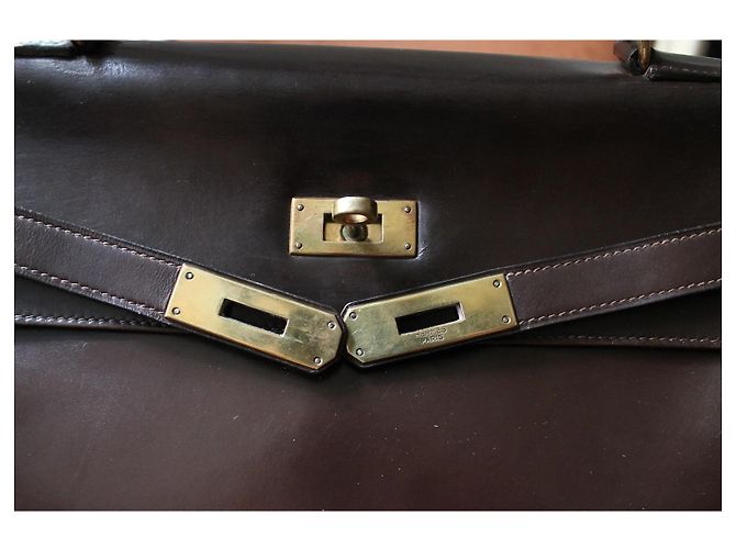 borsa Hermès Kelly 32 in pelle marrone - vista 3