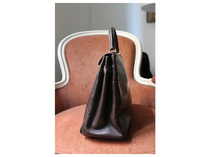 borsa Hermès Kelly 32 in pelle marrone - vista 5