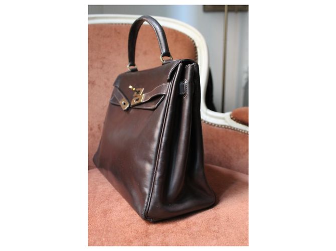 borsa Hermès Kelly 32 in pelle marrone - vista 6