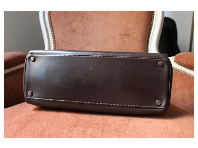 borsa Hermès Kelly 32 in pelle marrone - vista 9