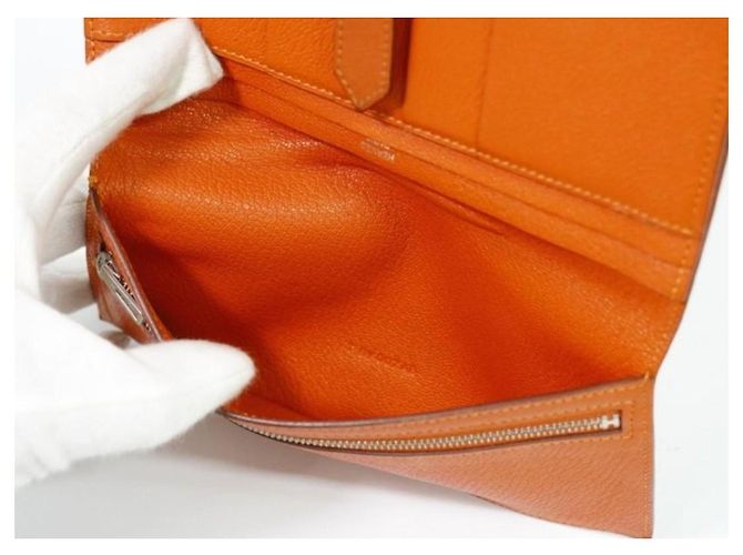 Béarn Hermès Bearn Souffle Geldbörse orange H - Ansicht 6