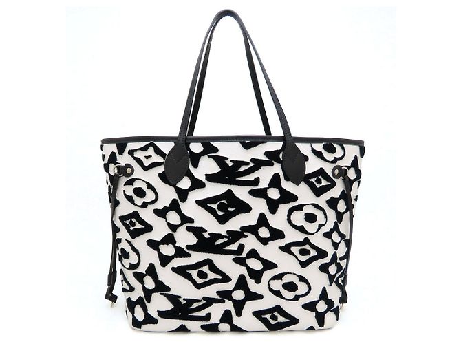 Borsa Tote Louis Vuitton Neverfull MM Nero Bianco - vista 2