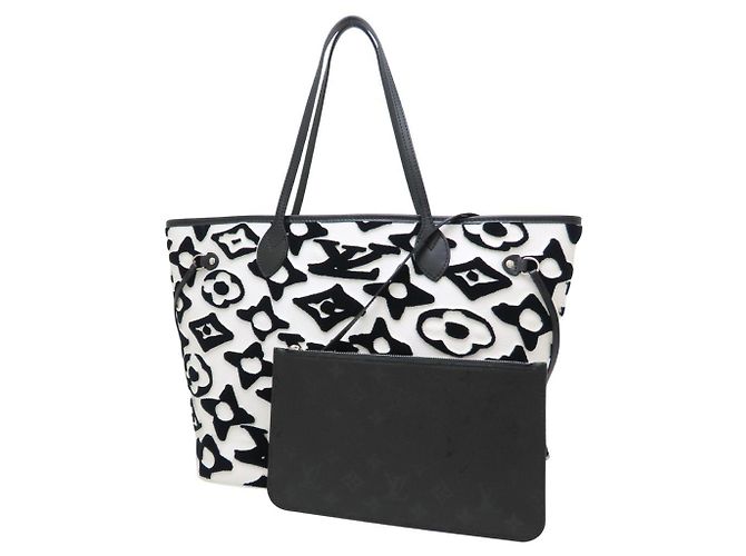 Borsa Tote Louis Vuitton Neverfull MM Nero Bianco - vista 22