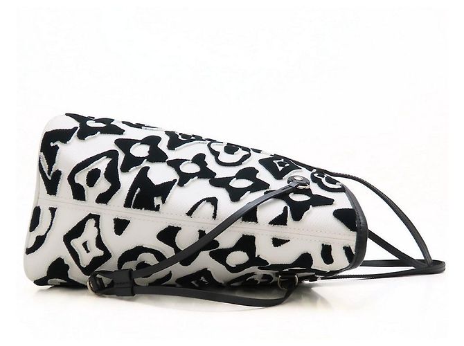 Borsa Tote Louis Vuitton Neverfull MM Nero Bianco - vista 3