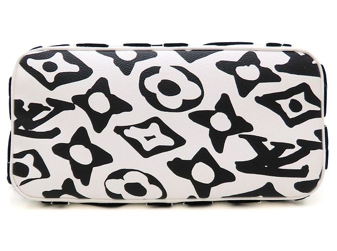 Borsa Tote Louis Vuitton Neverfull MM Nero Bianco - vista 4