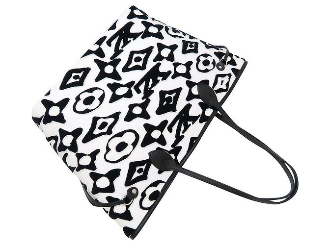 Borsa Tote Louis Vuitton Neverfull MM Nero Bianco - vista 5
