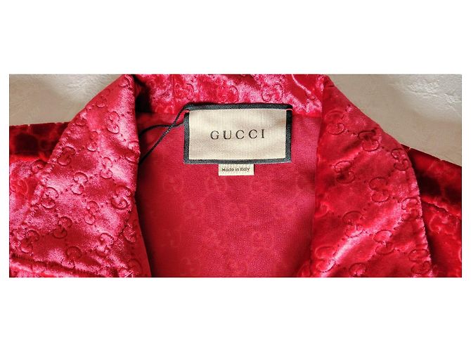 GUCCI GG DEVORÉ-SAMTJACKE rot mit Federn - Ansicht 2