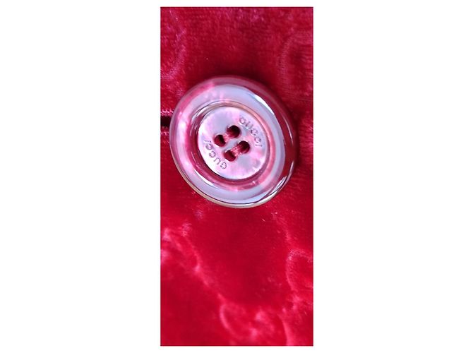GUCCI GG DEVORÉ-SAMTJACKE rot mit Federn - Ansicht 5