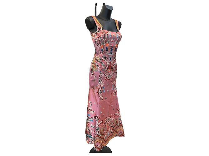 Vestido largo de seda rosa Roberto Cavalli con estampado floral - vista 2