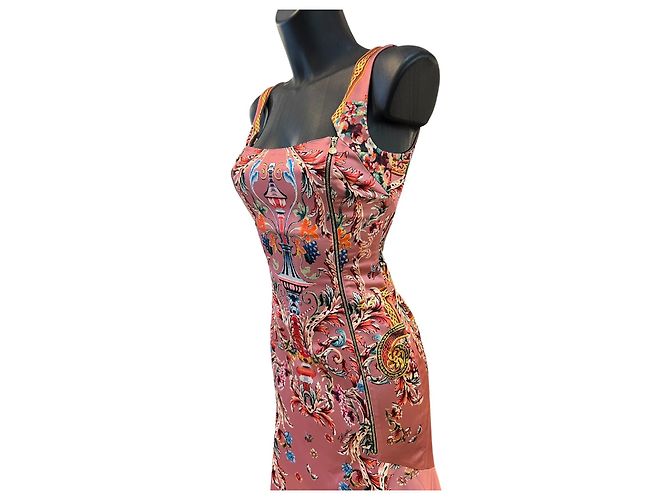 Vestido largo de seda rosa Roberto Cavalli con estampado floral - vista 3
