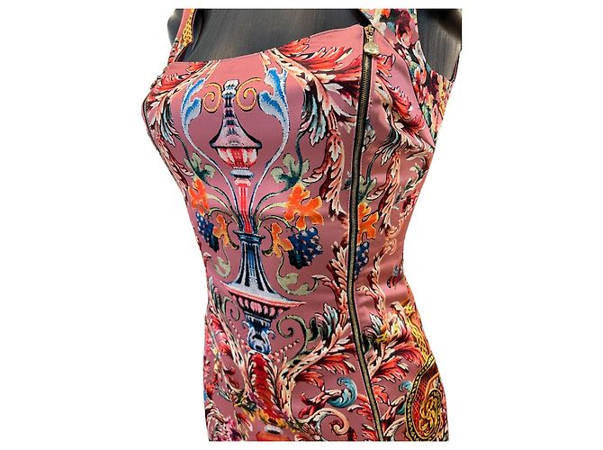 Vestido largo de seda rosa Roberto Cavalli con estampado floral - vista 4