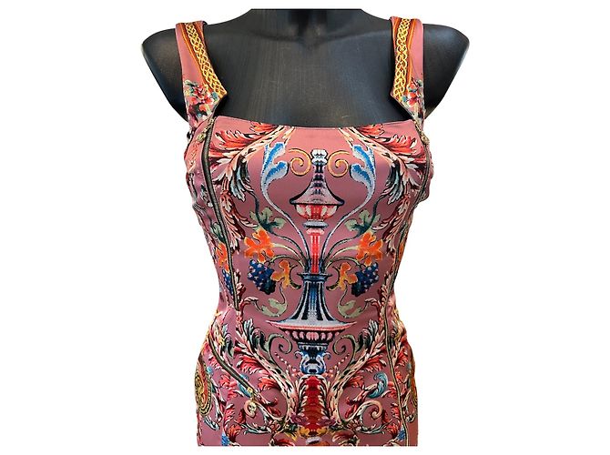 Vestido largo de seda rosa Roberto Cavalli con estampado floral - vista 5