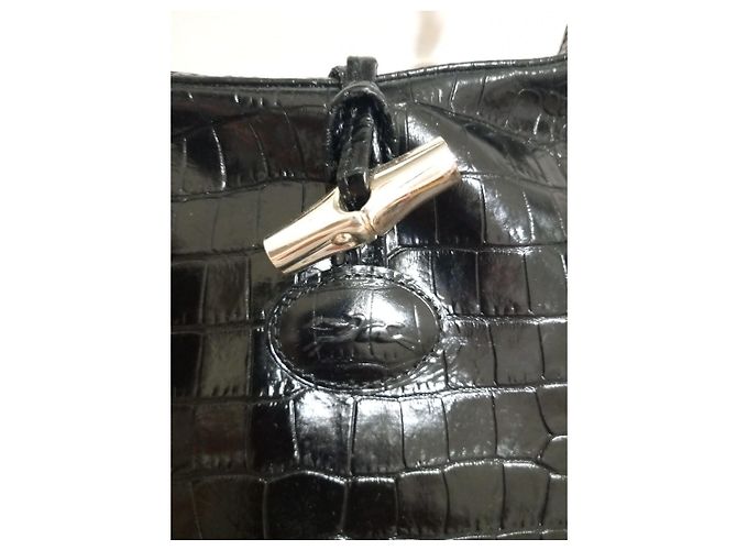 Borsa a spalla Longchamp in pelle nera effetto coccodrillo Nero - vista 2