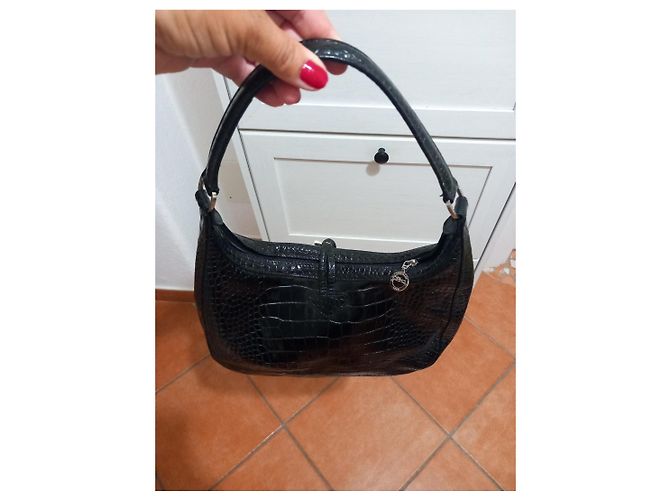 Borsa a spalla Longchamp in pelle nera effetto coccodrillo Nero - vista 3
