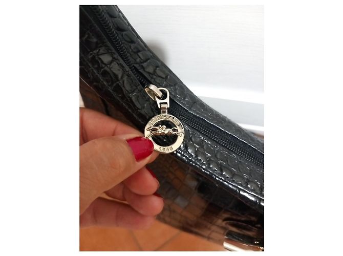 Borsa a spalla Longchamp in pelle nera effetto coccodrillo Nero - vista 4