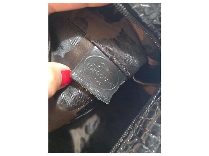 Borsa a spalla Longchamp in pelle nera effetto coccodrillo Nero - vista 6