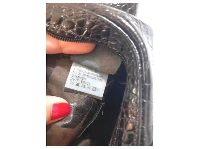 Borsa a spalla Longchamp in pelle nera effetto coccodrillo Nero - vista 7