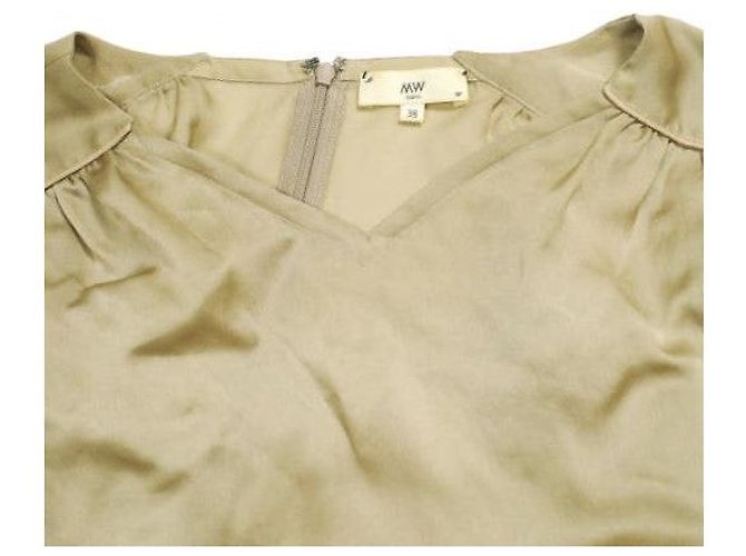 Autre Marque MW NO.09-FK004 Bluse aus Polyestersatin Beige - Ansicht 3