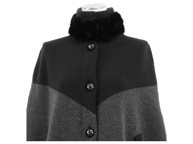 Louis Vuitton Wool Cashmere Mink Cape Brown Black - view 2