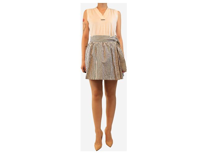 Thomas Burberry Gonna a righe bianca e blu - size UK 8 Bianco - vista 2