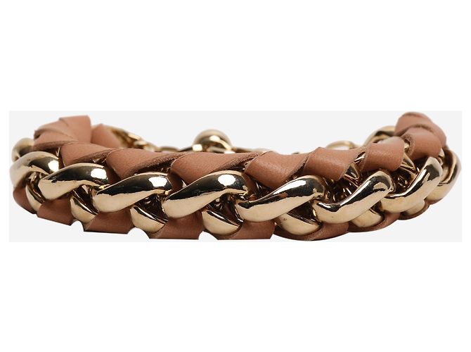Chloé Pulseira de couro dourado com corrente entrelaçada - vista 2