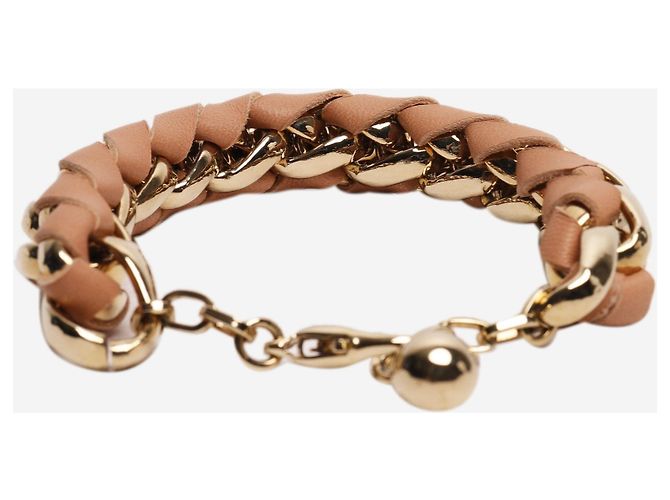 Chloé Pulseira de couro dourado com corrente entrelaçada - vista 3