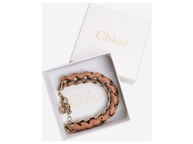 Chloé Pulseira de couro dourado com corrente entrelaçada - vista 4