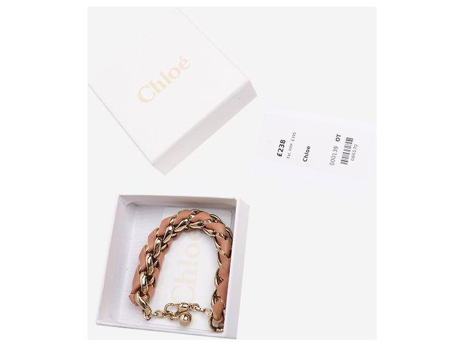 Chloé Pulseira de couro dourado com corrente entrelaçada - vista 5