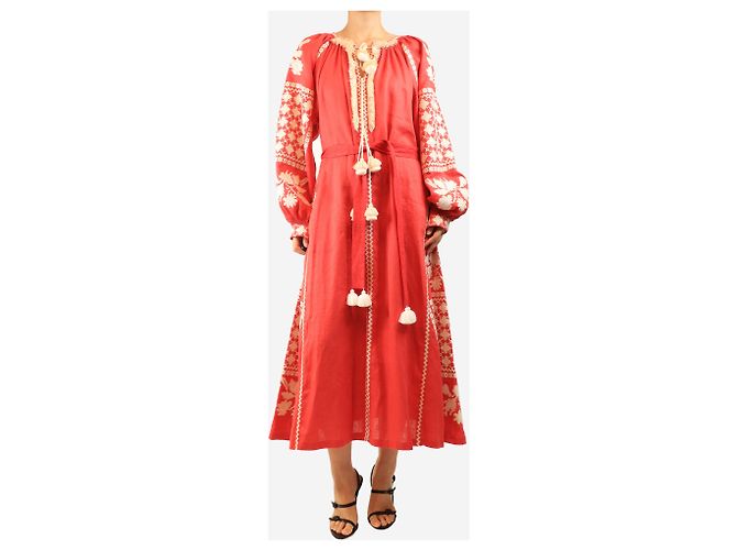 Autre Marque Rotes besticktes Baumwollkleid - size M - Ansicht 3