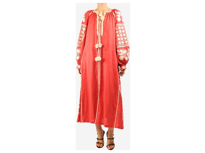 Autre Marque Rotes besticktes Baumwollkleid - size M - Ansicht 4