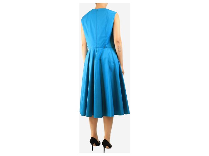 Hermès Vestido evasé de algodón azul - size UK 14 - vista 2