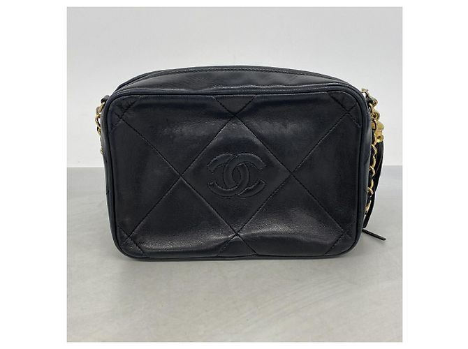 Borsa a tracolla Chanel in pelle d'agnello nera Nero - vista 10