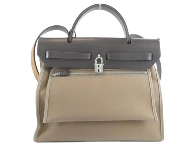 Hermès Borsa Hermes Herbag Zip PM Taupe Damier ebene - vista 2