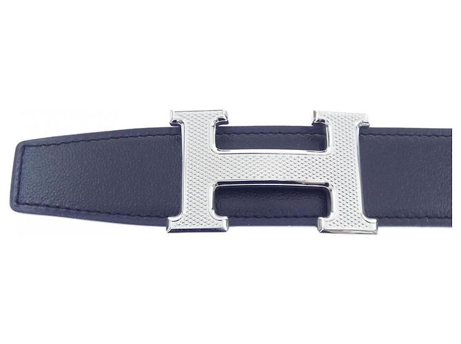 Hermès Hermes H Guilloché 32mm Wendelgürtel Schwarz Marineblau - Ansicht 2