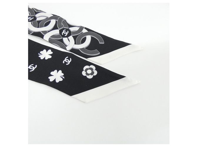 Fascia per capelli Chanel in seta nero blu crema Crudo - vista 2