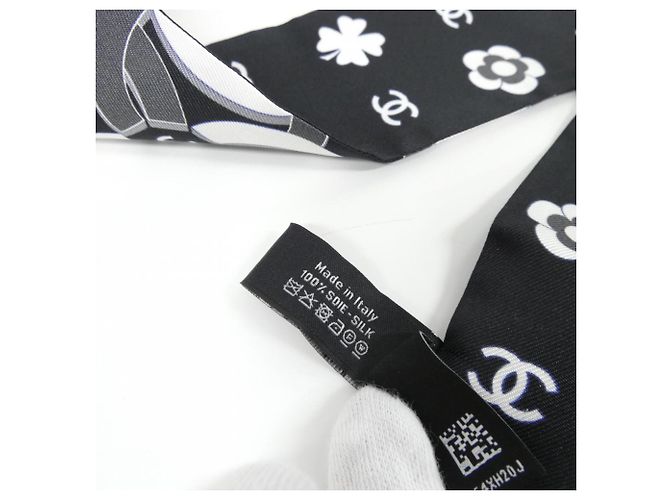 Fascia per capelli Chanel in seta nero blu crema Crudo - vista 3