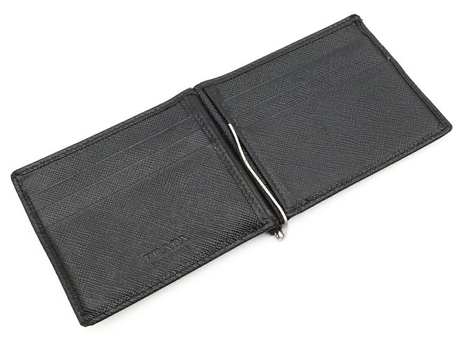 Cartera bi-fold Prada Triangle con clip para billetes Negro - vista 7