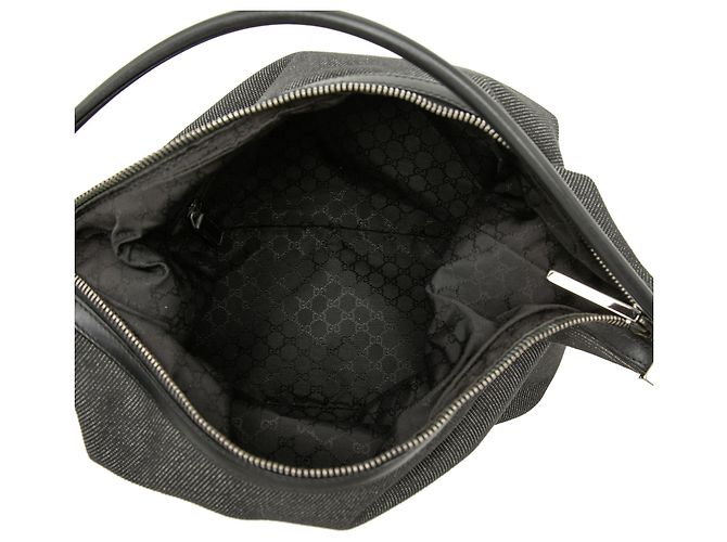Gucci Schultertasche aus grauem Denim mit Web-Streifen Braun Anthrazitgrau - Ansicht 4