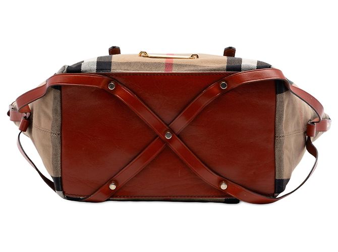 Borsa Burberry Brown Small House Check Canvas Bridle Salisbury Marrone Marrone chiaro - vista 3
