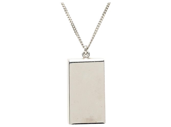 Collana Louis Vuitton Silver Brass Collier Plaque Damier Pendant Necklace Argento - vista 3