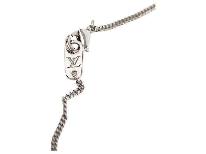 Collana Louis Vuitton Silver Brass Collier Plaque Damier Pendant Necklace Argento - vista 4