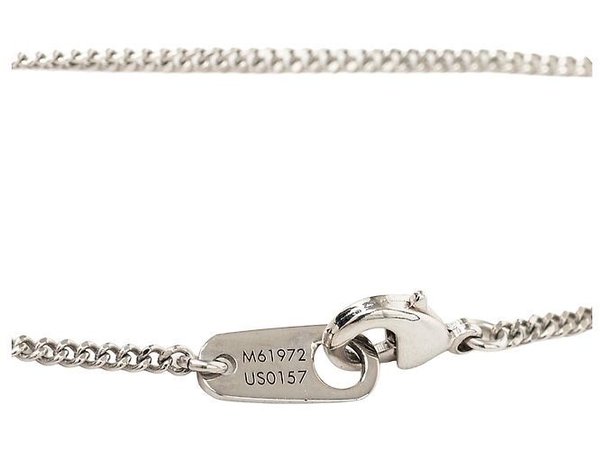 Collana Louis Vuitton Silver Brass Collier Plaque Damier Pendant Necklace Argento - vista 5