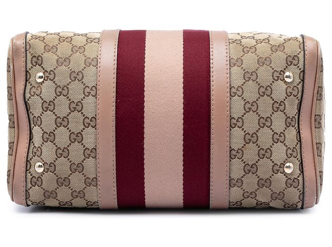 Borsa Boston Gucci Joy Media in tela GG beige con banda Web - vista 3