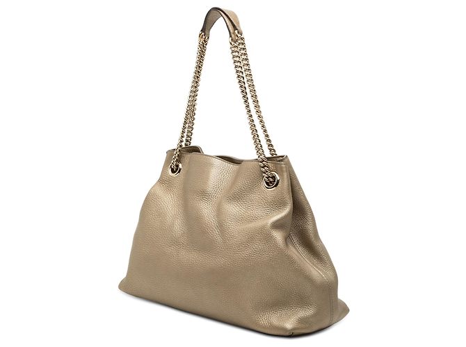 Borsa Tote Soho Gucci Gold Medium in pelle di vitello metallizzata con catena - vista 2